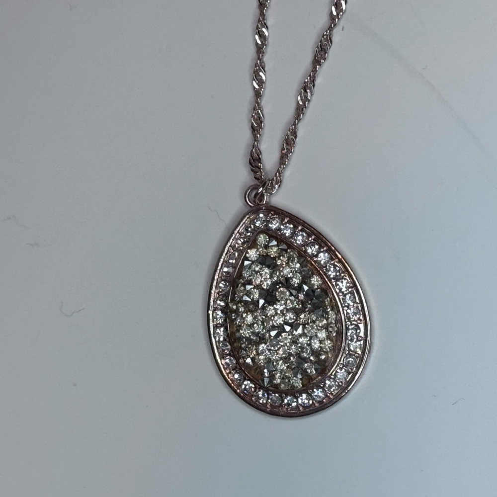 Lane Bryant Layered Druzy Teardrop Necklace – Rose Gold Tone - Picture 4 of 7